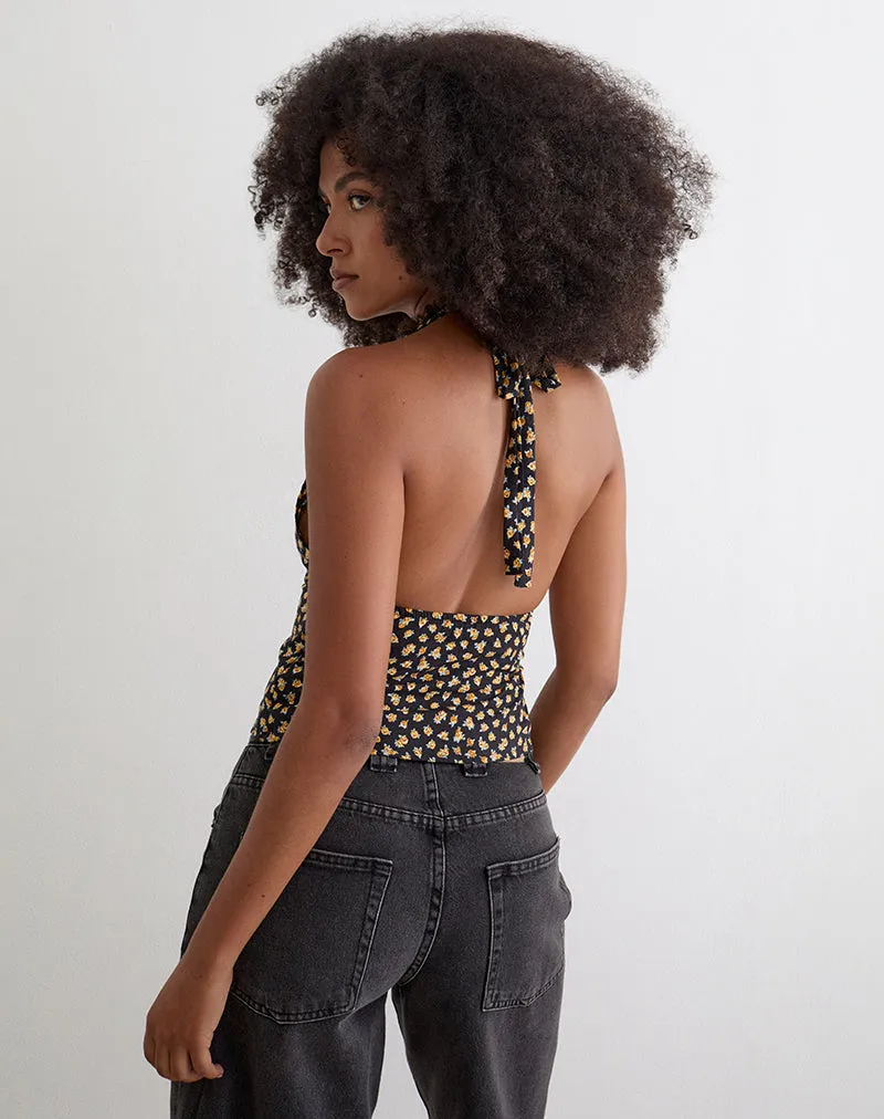 Marsina Halterneck Top in Ditsy Floral Bronze sold by Motel Rocks product image thumbnail 5