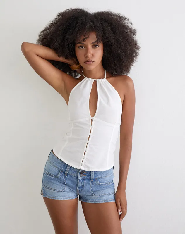 Yadele Button Up Keyhole Top in Ivory made by Motel Rocks