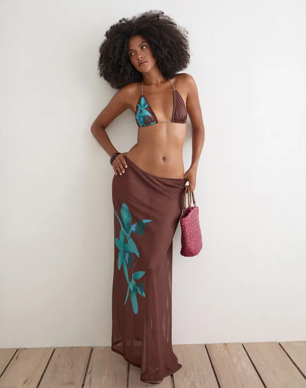 Dartina Maxi Slip Skirt in Brown with Blue Desert Rose made by Motel Rocks
