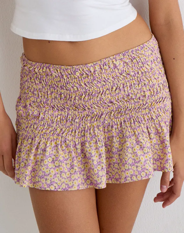 Nalesa Mini Skirt in Flower Fun Lilac Lemon made by Motel Rocks