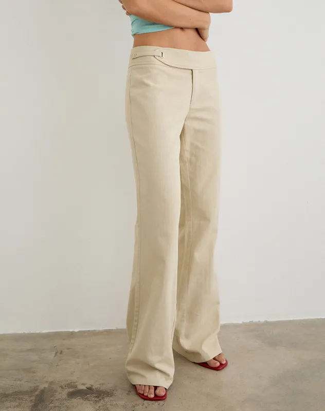 Nalita Trouser in Beige with Buckle Waist made by Motel Rocks