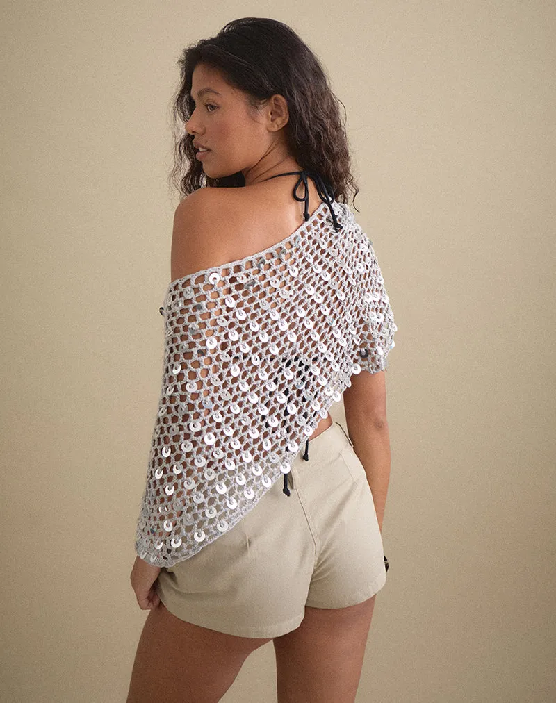 Maliha Poncho in Crochet Knit Silver sold by Motel Rocks product image thumbnail 5