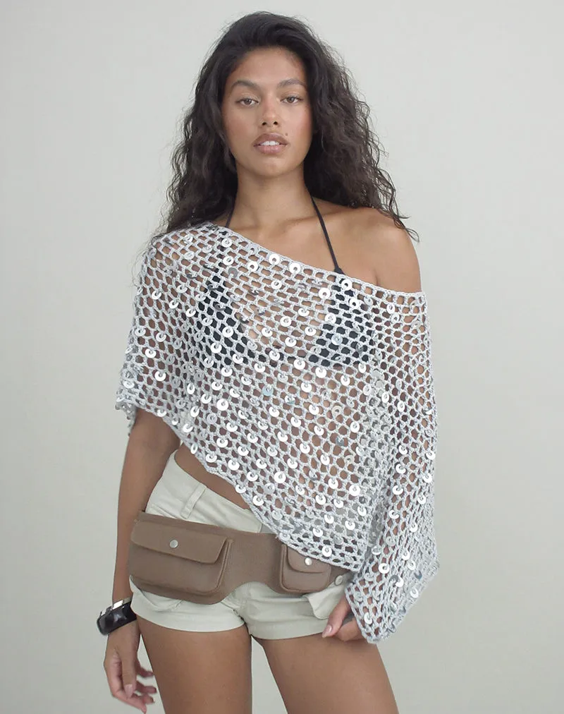 Maliha Poncho in Crochet Knit Silver sold by Motel Rocks product image thumbnail 2