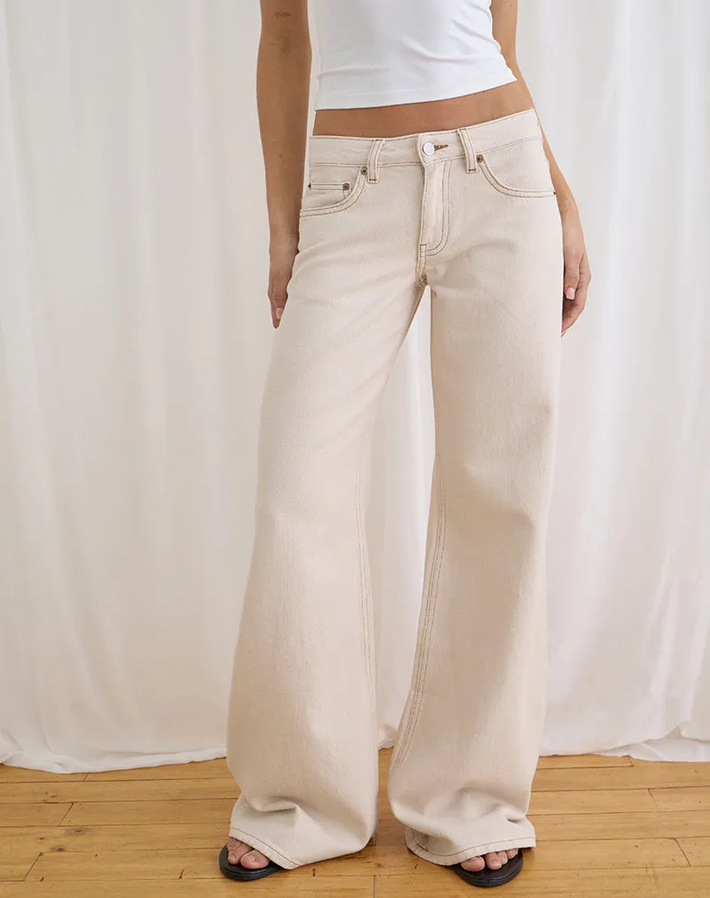 Low Rise Slouchy Flare Jeans in Twill Off White sold by Motel Rocks