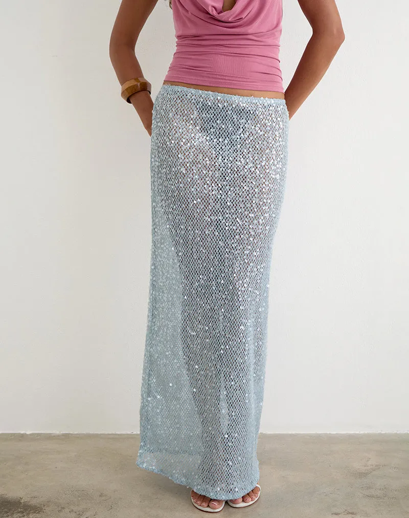 Alphia Maxi Skirt in Seafoam Sequin Knit Blue sold by Motel Rocks product image thumbnail 2