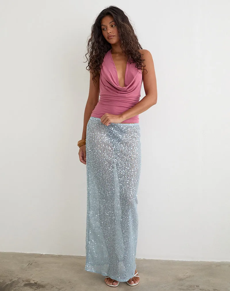 Alphia Maxi Skirt in Seafoam Sequin Knit Blue sold by Motel Rocks product image thumbnail 4