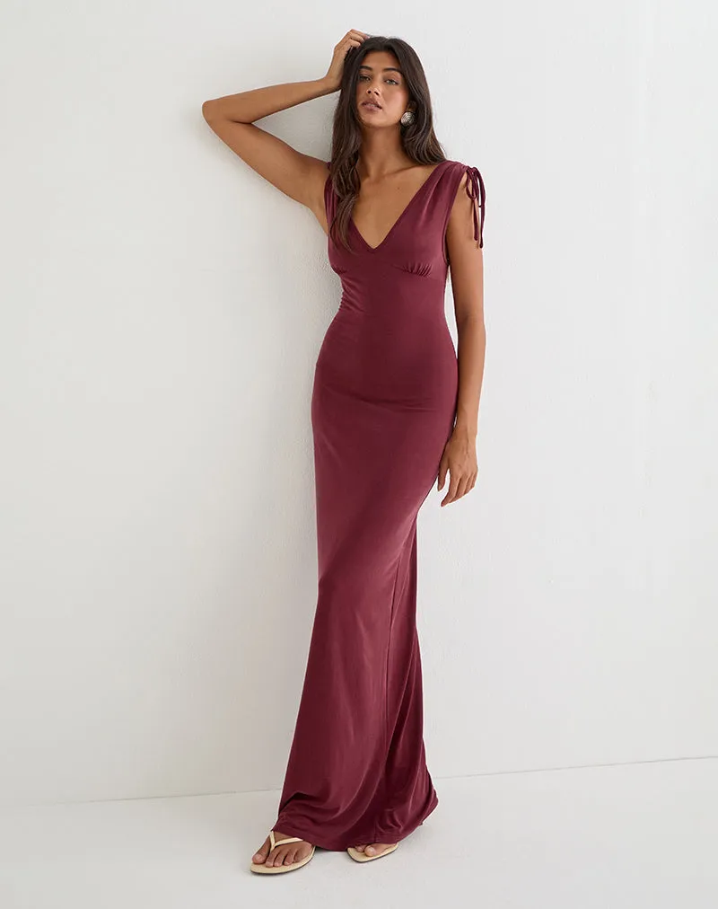 Sanyu Plunge Maxi Dress in Cupro Burgundy sold by Motel Rocks product image thumbnail 4