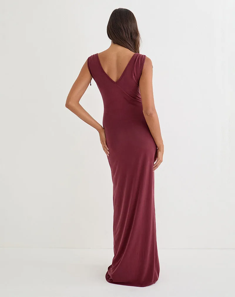 Sanyu Plunge Maxi Dress in Cupro Burgundy sold by Motel Rocks product image thumbnail 3