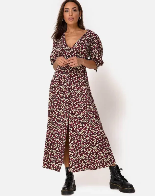 Rigita Dress in Floral Field Plum sold by Motel Rocks