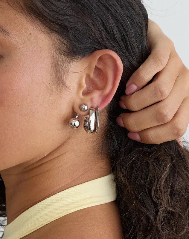 Silver Plated Two Ball Earrings with a Silver Plated Hoop made by Motel Rocks