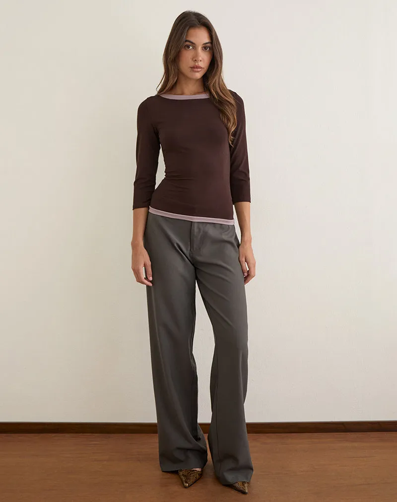 Yones Quarter Sleeve Top in Bitter Chocolate with Grey Lavender Trim sold by Motel Rocks product image thumbnail 2