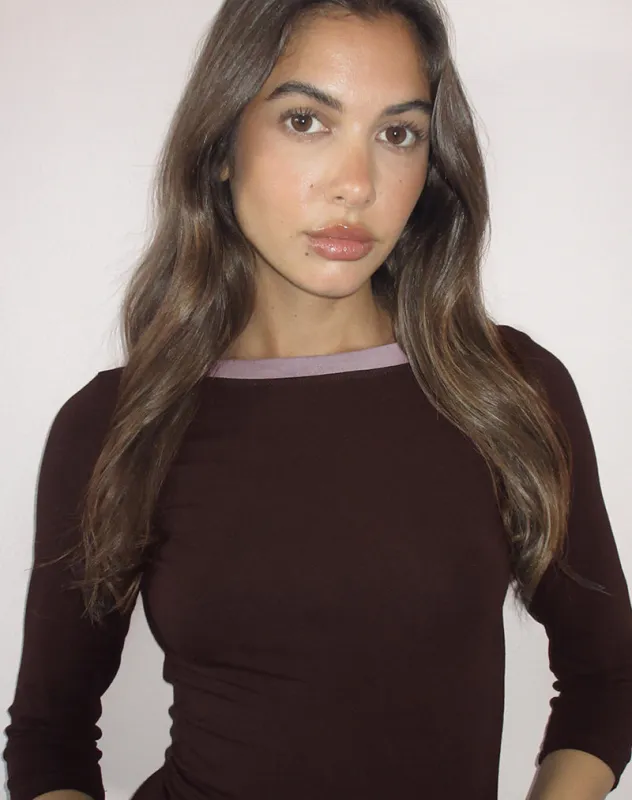 Yones Top in Bitter Chocolate with Grey Lavender Trim made by Motel Rocks