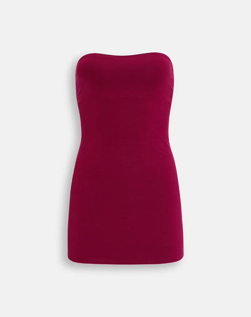 Waneta Bandeau Mini Dress in Rayon Jersey Burgundy sold by Motel Rocks product image thumbnail 4