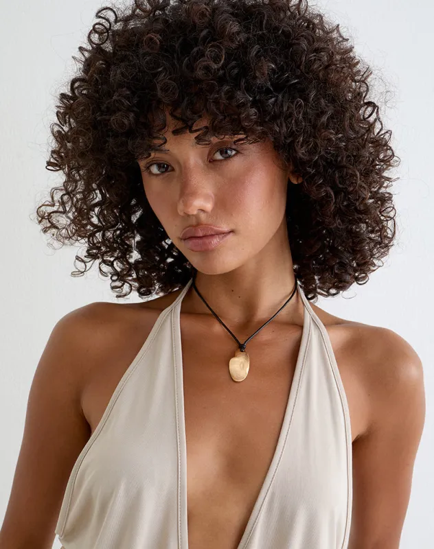 Black Wrap Cord Necklace with Gold Plated Pendant made by Motel Rocks