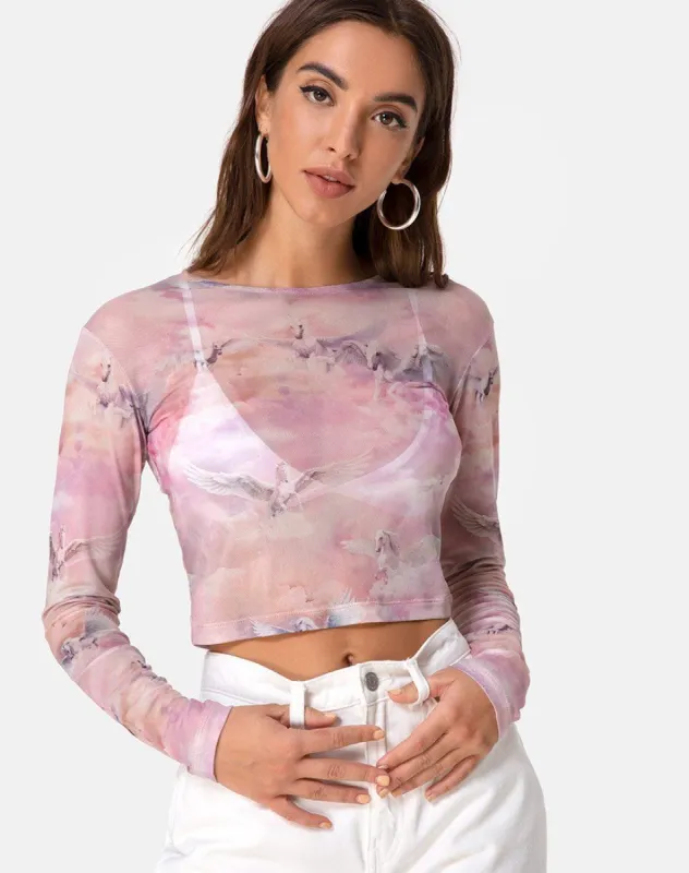 Bonnie Crop Top in Pegasus Pink Mesh sold by Motel Rocks
