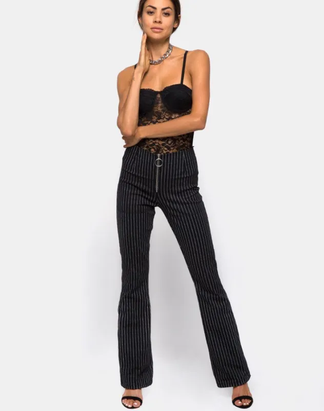 Zolia Trouser in Pinstripe Black sold by Motel Rocks