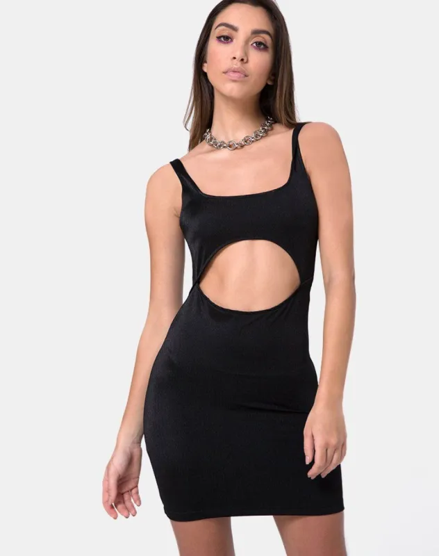 Hulana Dress in Nylon Spandex Black sold by Motel Rocks