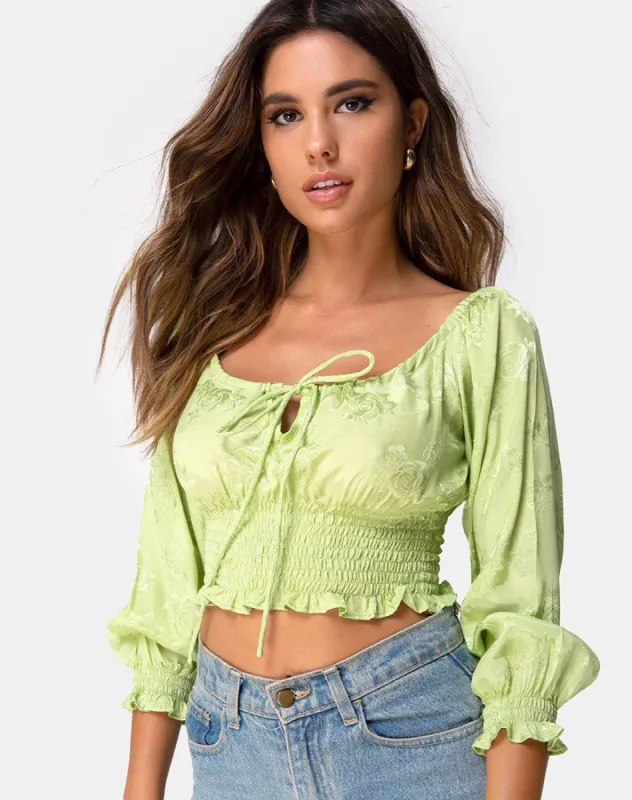Lancer Crop Top in Satin Rose Lime sold by Motel Rocks