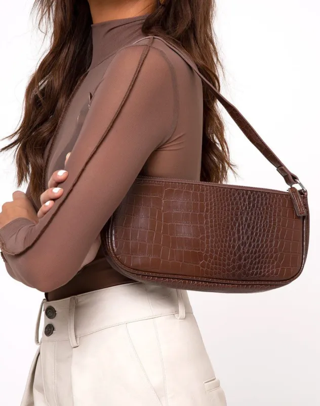 Gigi Shoulder Bag in Croc Chocolate sold by Motel Rocks