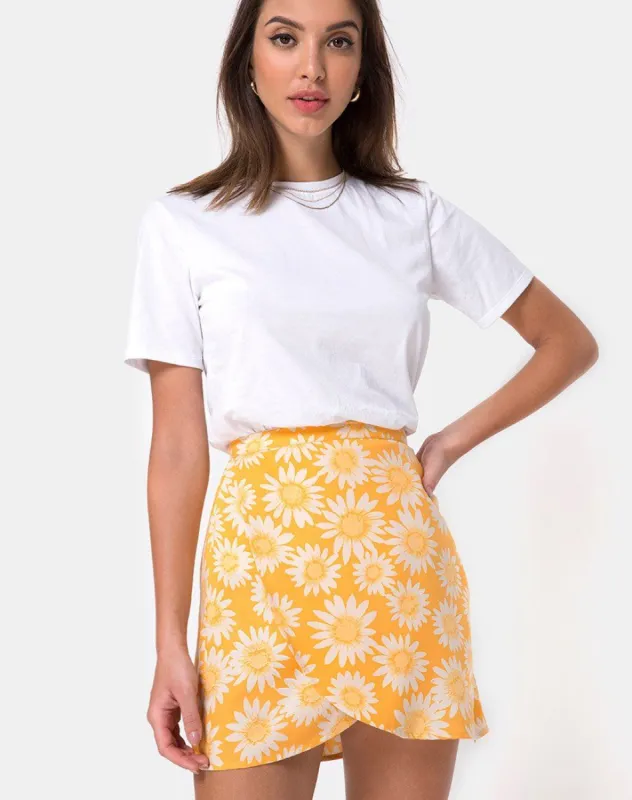 Derla Wrap Skirt in Sunkissed Floral Yellow sold by Motel Rocks