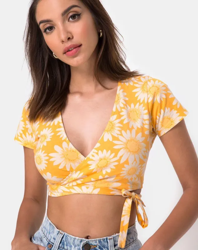 Biaz Wrap Crop in Sunkissed Floral Yellow sold by Motel Rocks