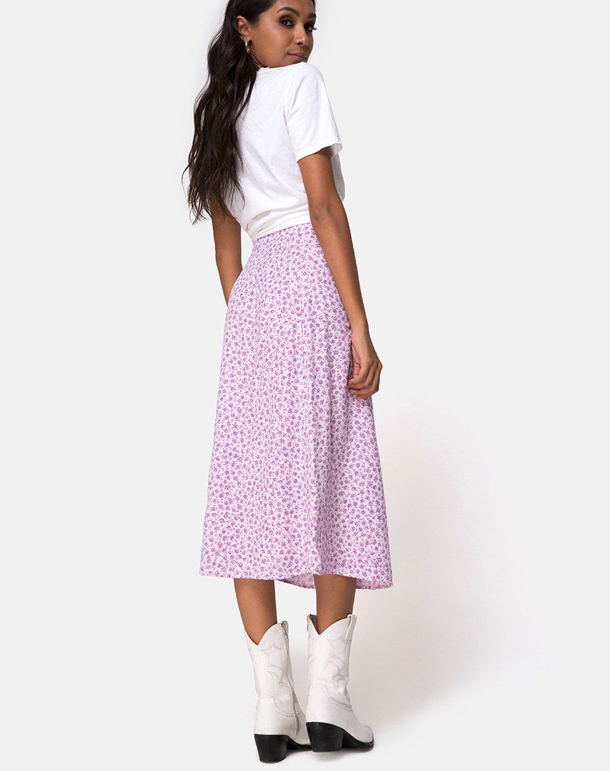 Saika Midi Skirt in Ditsy Rose Lilac sold by Motel Rocks product image thumbnail 4