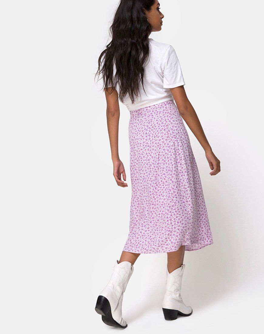 Saika Midi Skirt in Ditsy Rose Lilac sold by Motel Rocks product image thumbnail 2