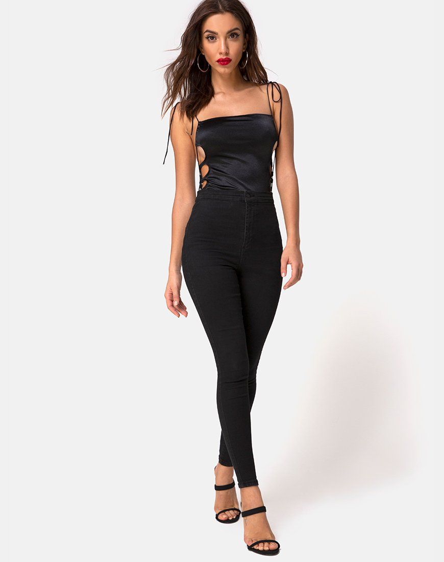 Lati Laced Up Bodice in Satin Black sold by Motel Rocks product image thumbnail 3