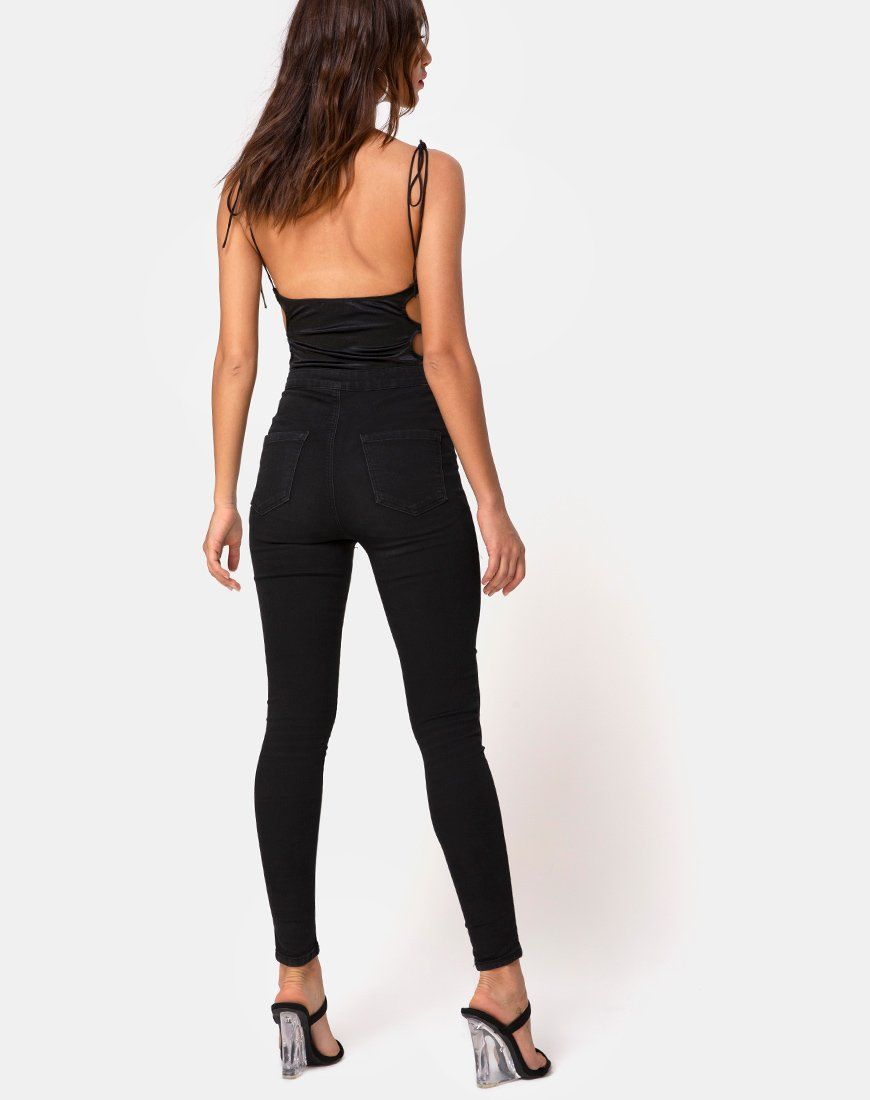 Lati Laced Up Bodice in Satin Black sold by Motel Rocks product image thumbnail 4