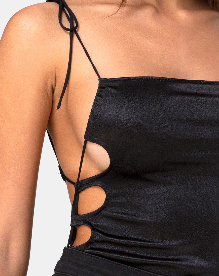 Lati Laced Up Bodice in Satin Black sold by Motel Rocks product image thumbnail 5