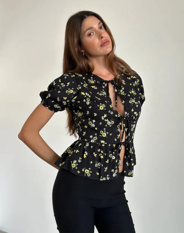 Ajasi Blouse in Lemon and Lime Black sold by Motel Rocks