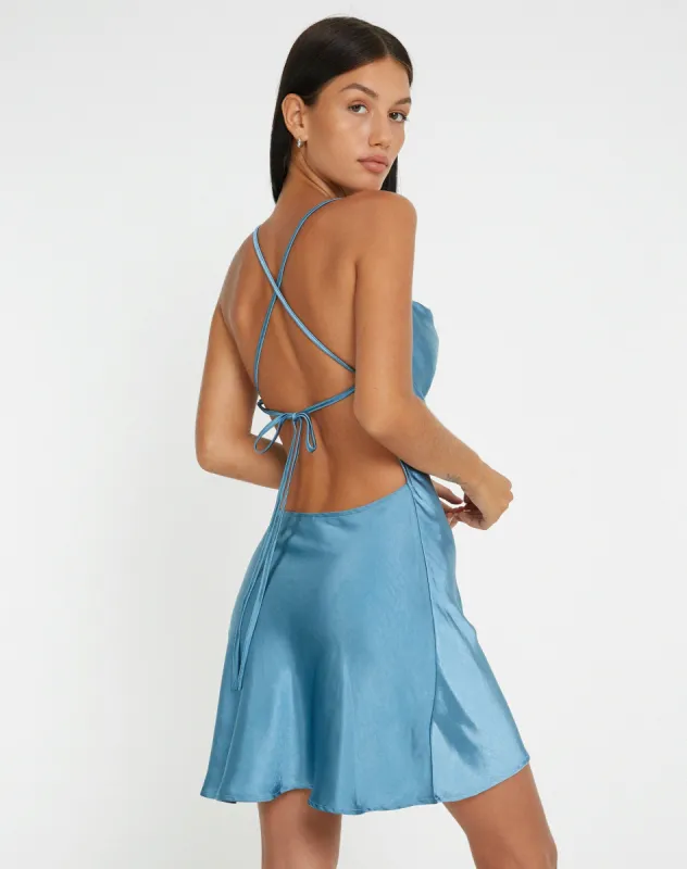 Zenita Mini Dress in Satin Slate sold by Motel Rocks