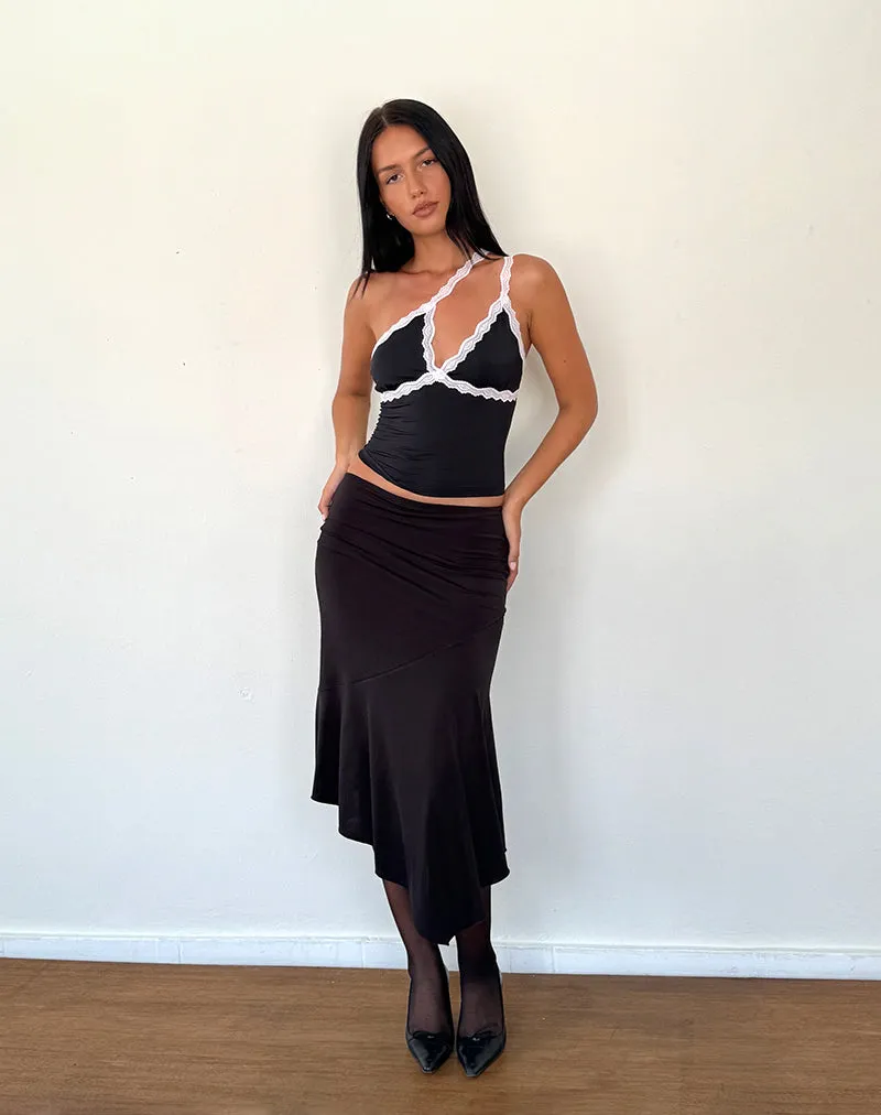 Carolina One Shoulder Top in Black with Pink Lace sold by Motel Rocks product image thumbnail 4