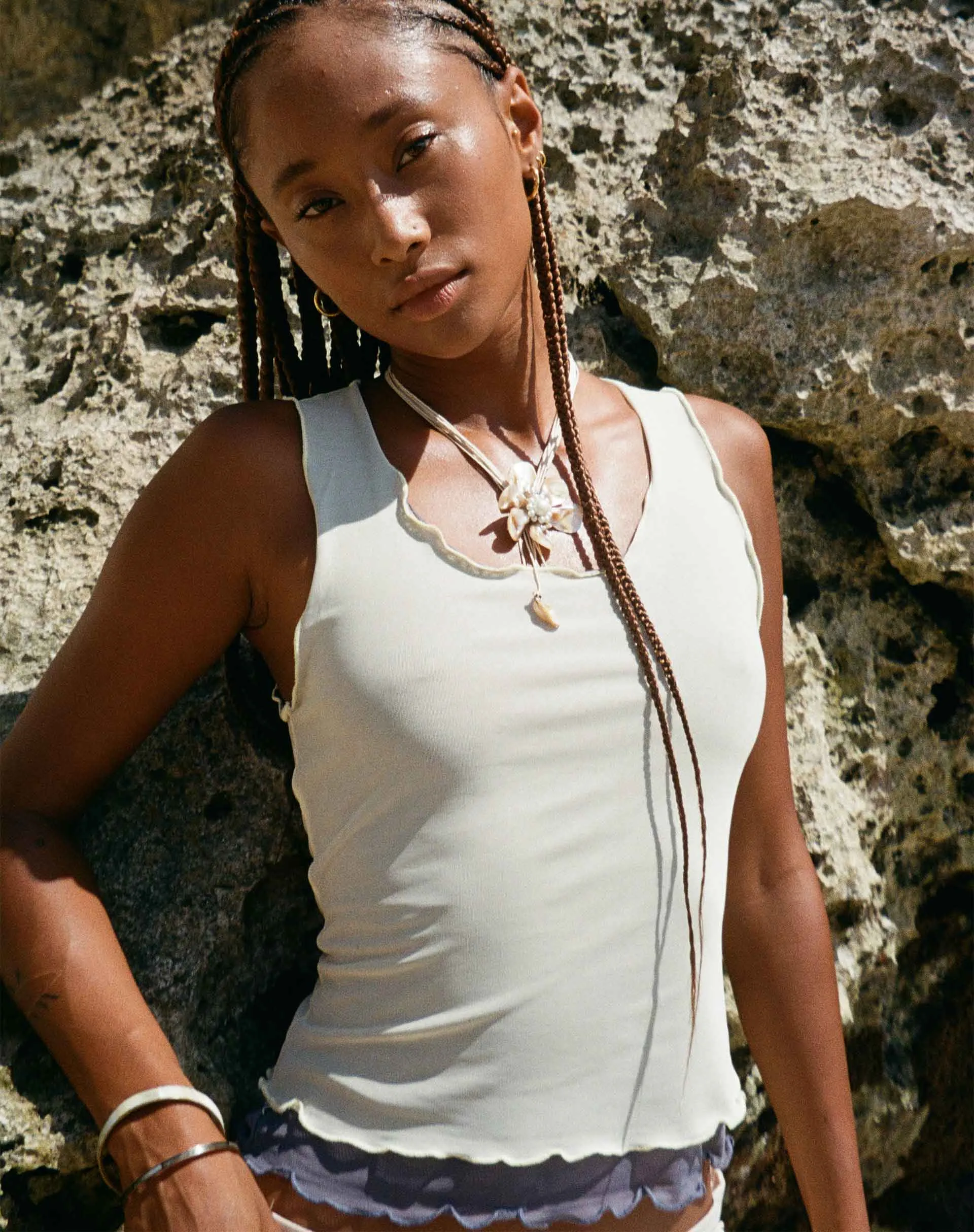 Zeta Vest Top in Yellow with Navy Lining sold by Motel Rocks