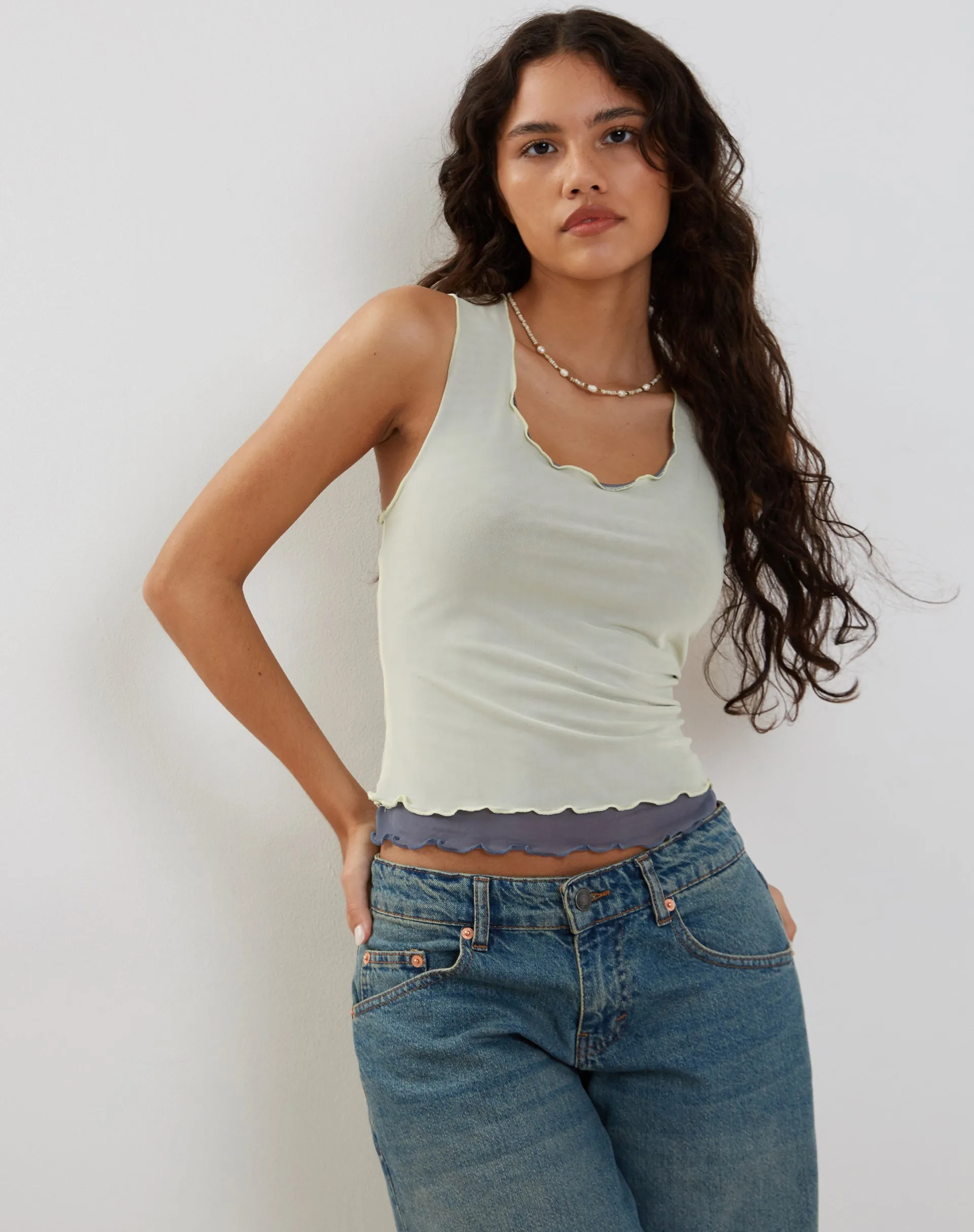 Zeta Vest Top in Yellow with Navy Lining sold by Motel Rocks product image thumbnail 3