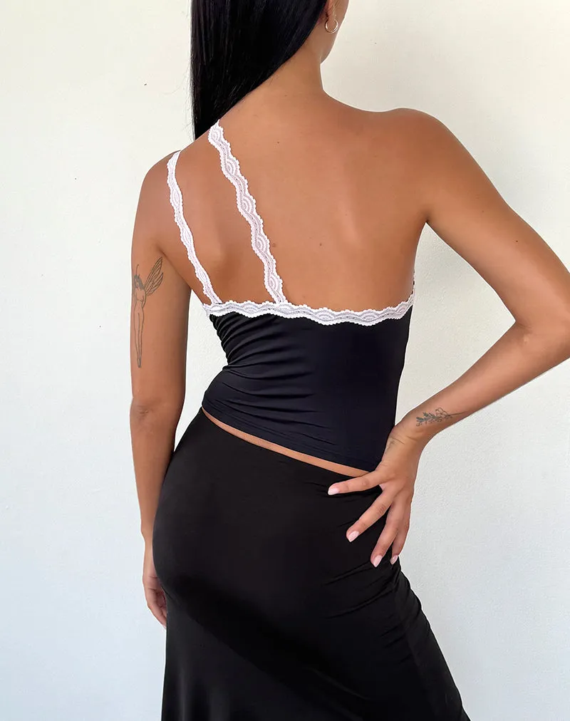 Carolina One Shoulder Top in Black with Pink Lace sold by Motel Rocks product image thumbnail 3