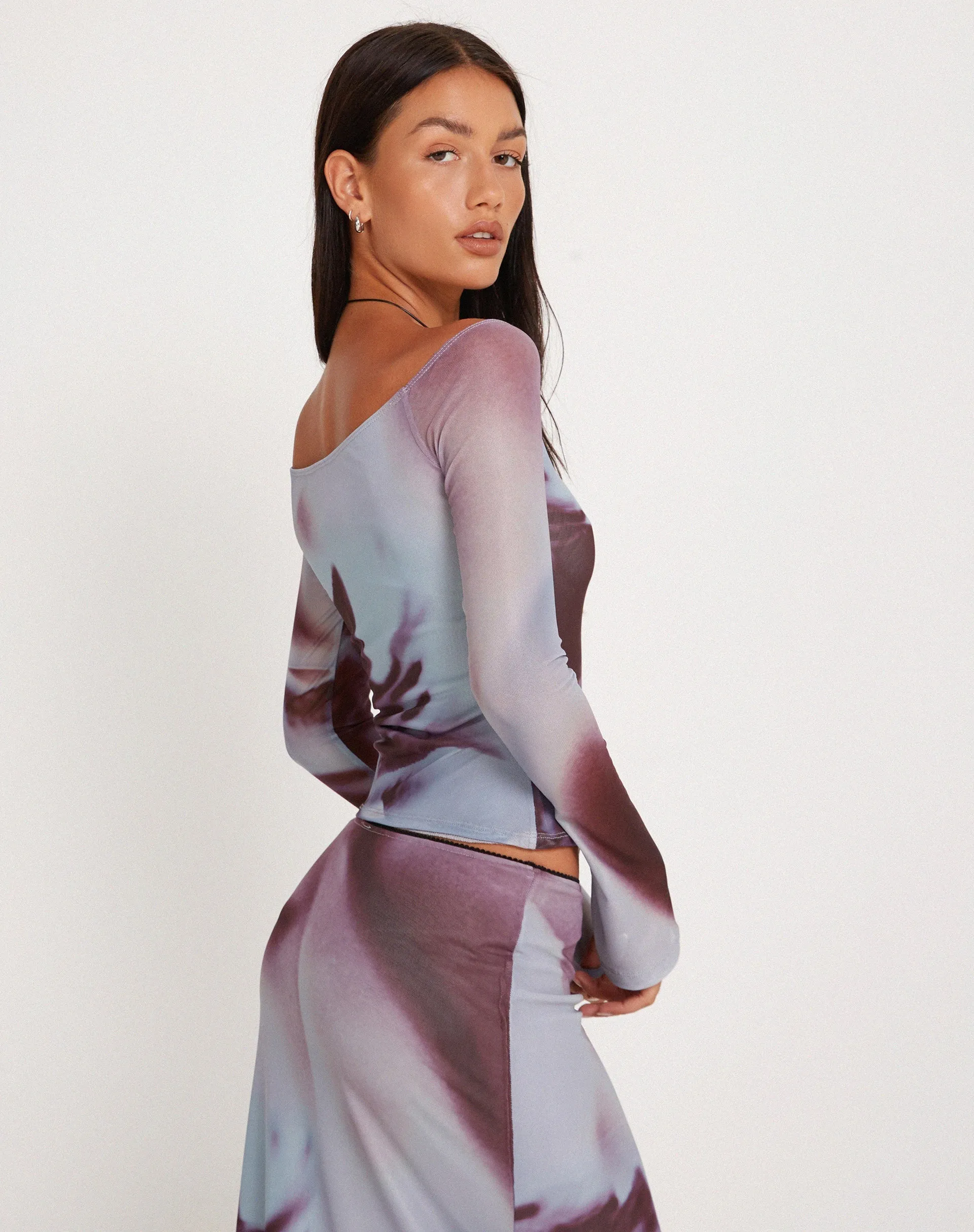 Neira Long Sleeve Mesh Top in Grey Anatomy of Nature sold by Motel Rocks product image thumbnail 4