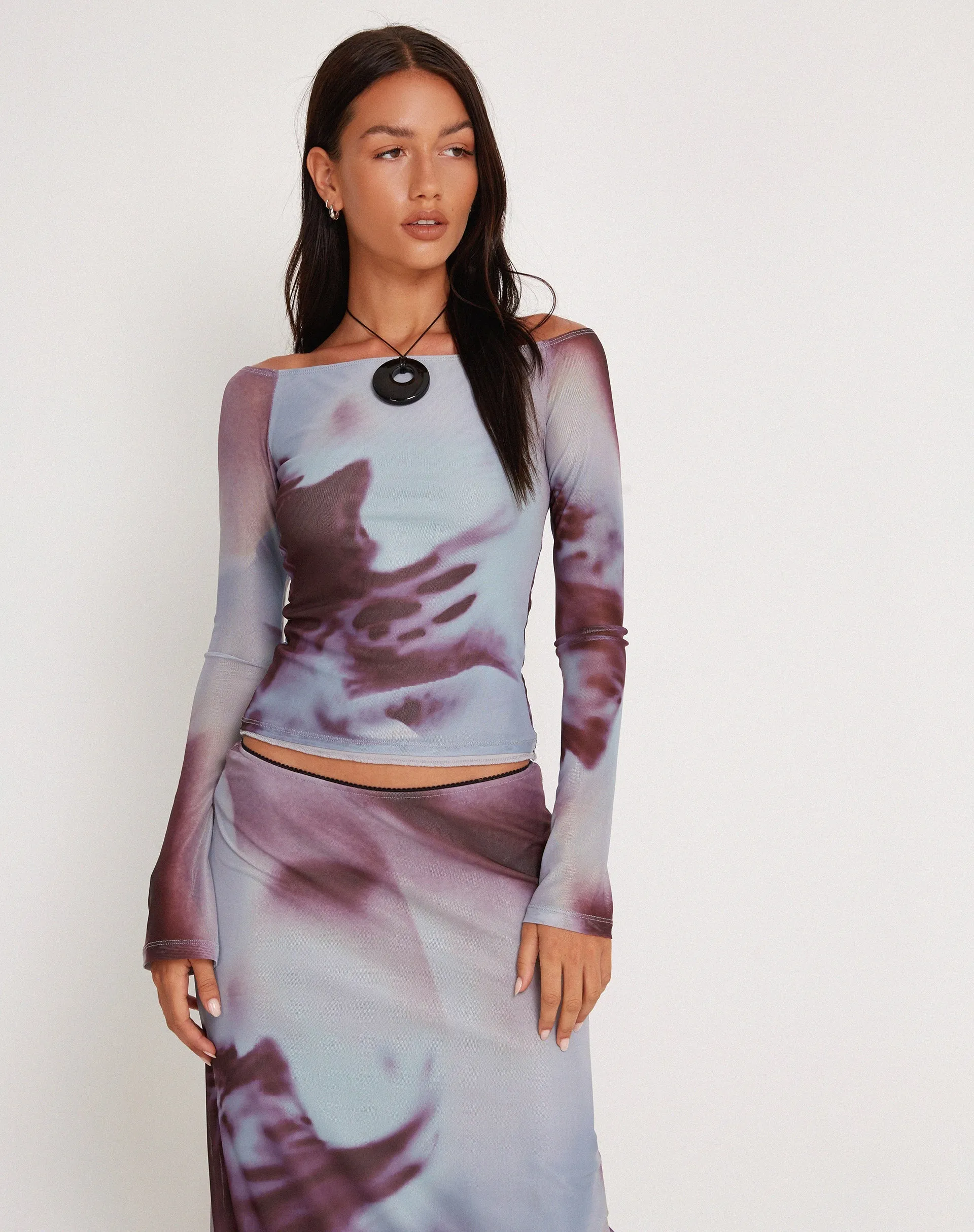 Neira Long Sleeve Mesh Top in Grey Anatomy of Nature sold by Motel Rocks product image thumbnail 3