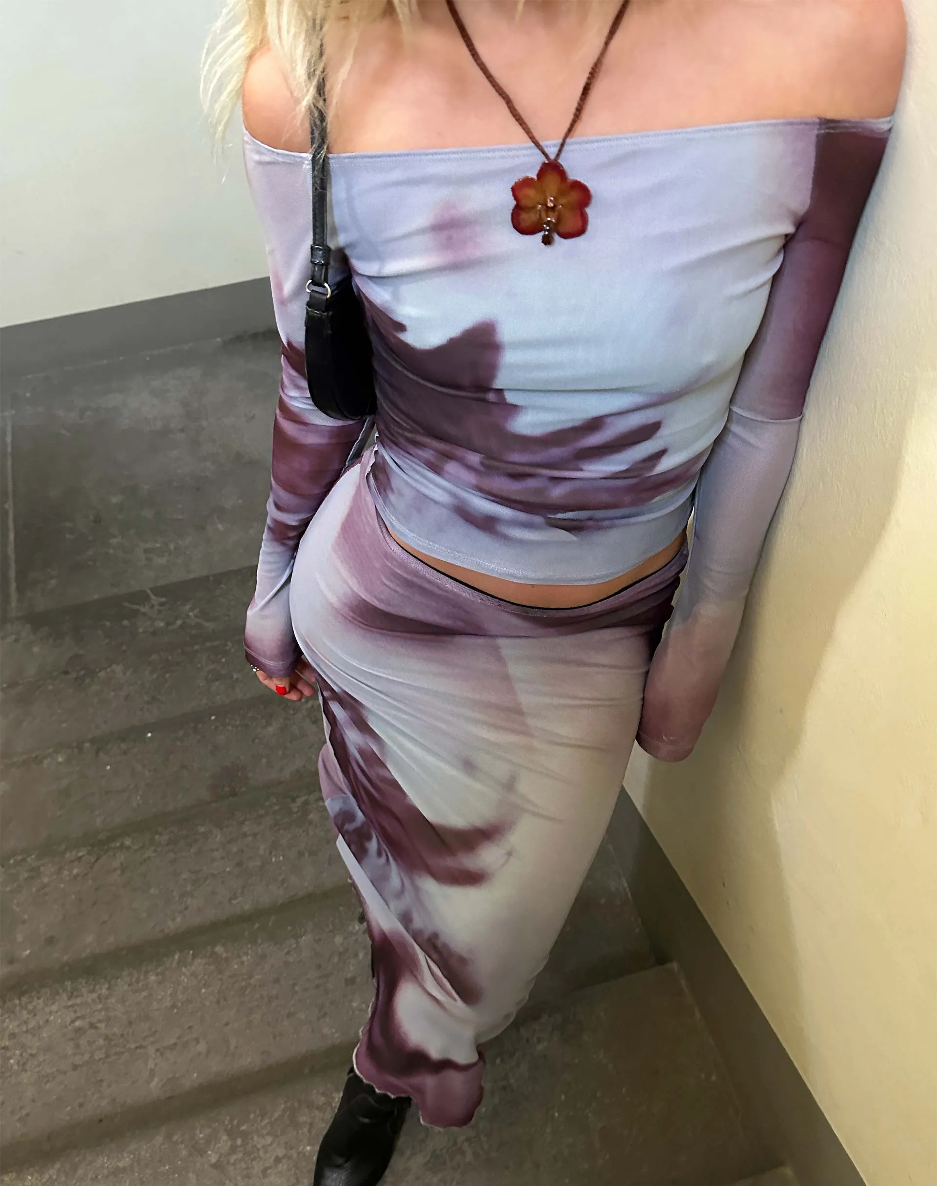 Neira Long Sleeve Mesh Top in Grey Anatomy of Nature sold by Motel Rocks