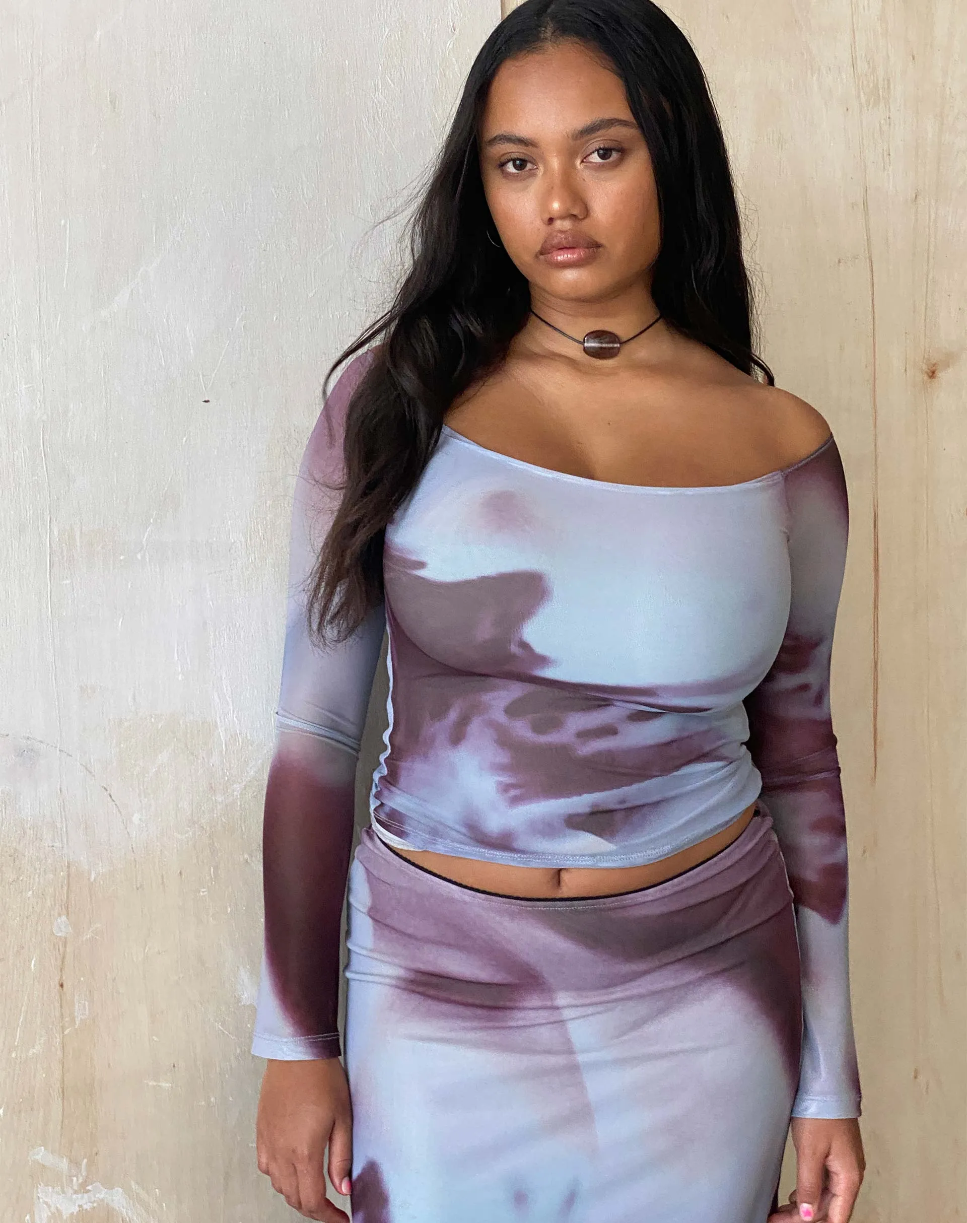 Neira Long Sleeve Mesh Top in Grey Anatomy of Nature sold by Motel Rocks product image thumbnail 2