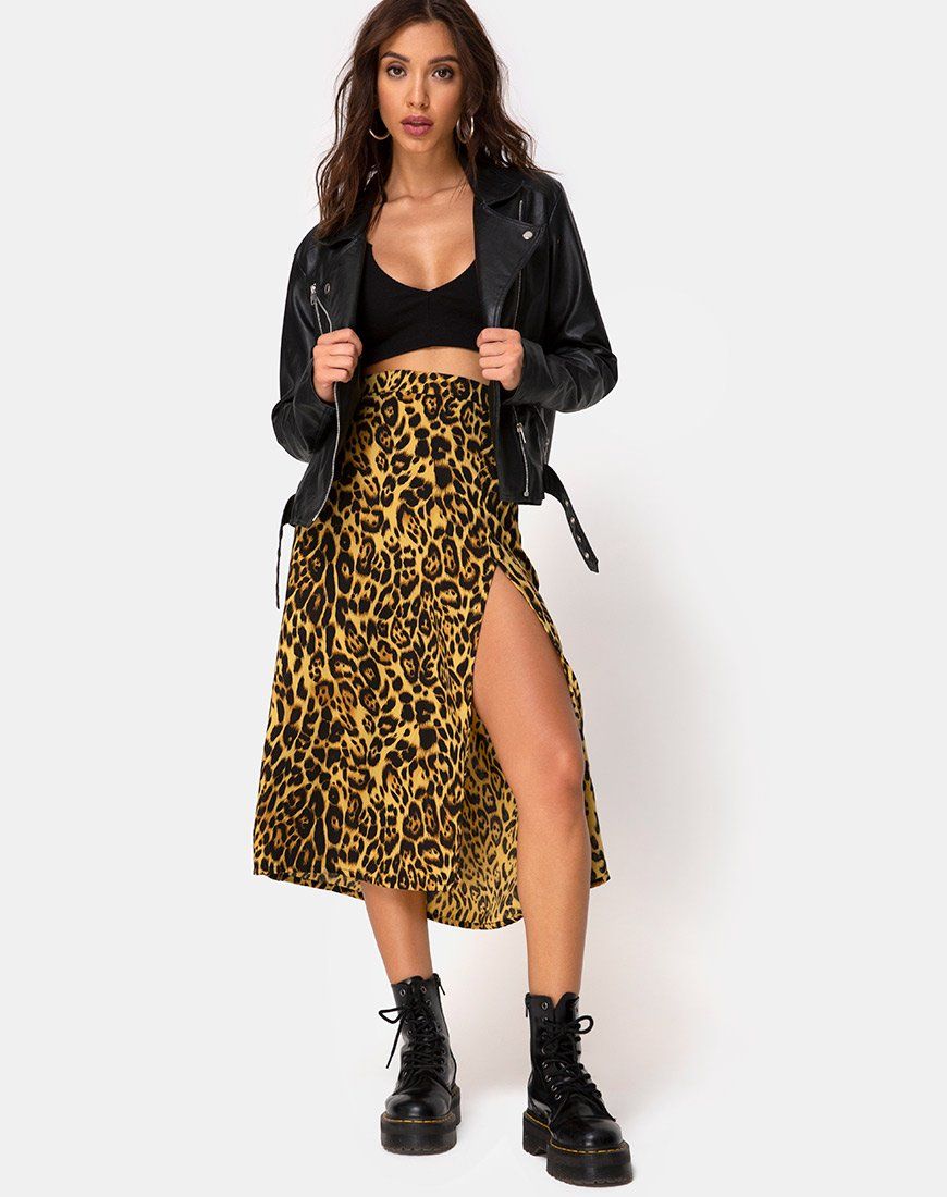 Saika Midi Skirt in Leopard sold by Motel Rocks