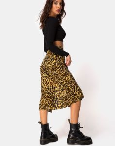 Saika Midi Skirt in Leopard sold by Motel Rocks