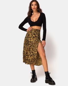 Saika Midi Skirt in Leopard sold by Motel Rocks