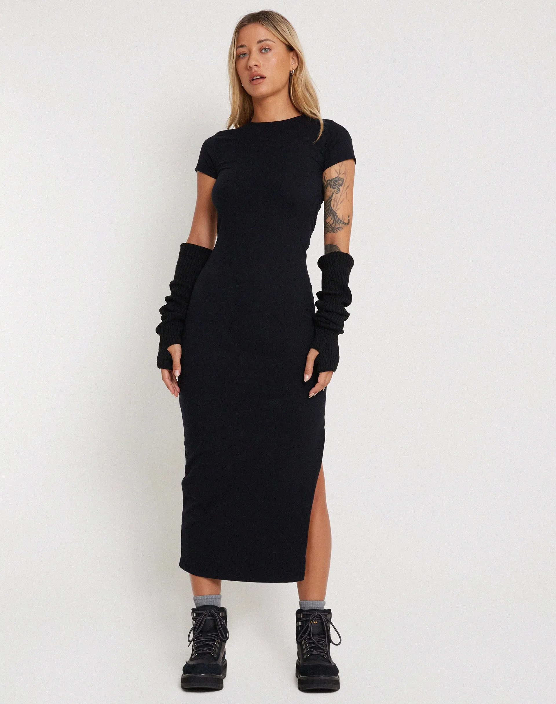 Kasor Short Sleeve Maxi Dress in Black sold by Motel Rocks product image thumbnail 2