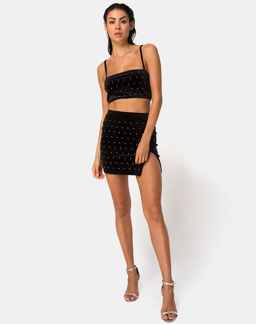Kylie Crop Top in Diamante Black sold by Motel Rocks product image thumbnail 3