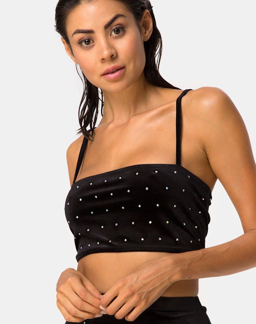 Kylie Crop Top in Diamante Black sold by Motel Rocks