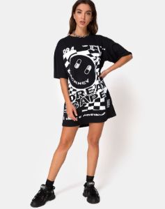 Sunny Kiss Tee in Black with White Dream Scape sold by Motel Rocks