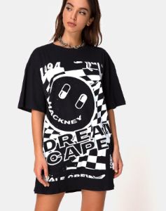 Sunny Kiss Tee in Black with White Dream Scape sold by Motel Rocks