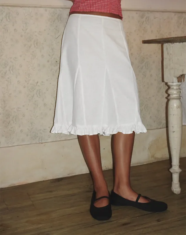 Tausi Pleated Midi Skirt in Off White Linen sold by Motel Rocks
