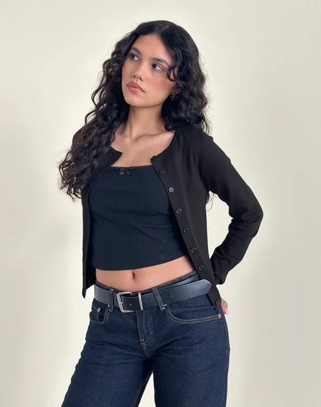 Giovanina Cardigan in Flat Knit Black sold by Motel Rocks